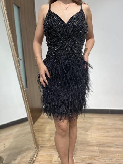 Straps Haute Couture Beading Feather Short Party Dress DKN0430S