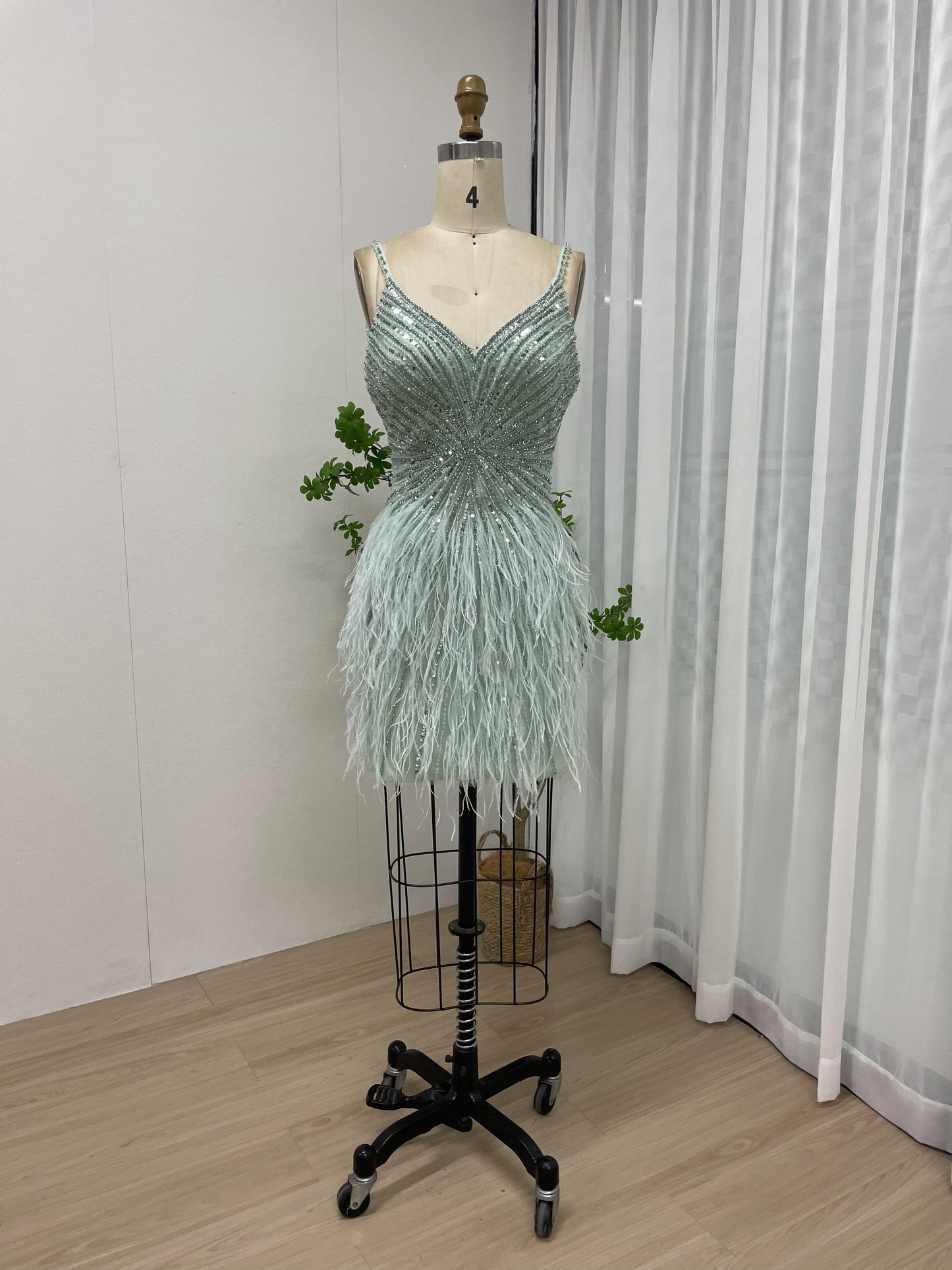 Straps Haute Couture Beading Feather Short Party Dress DKN0430S