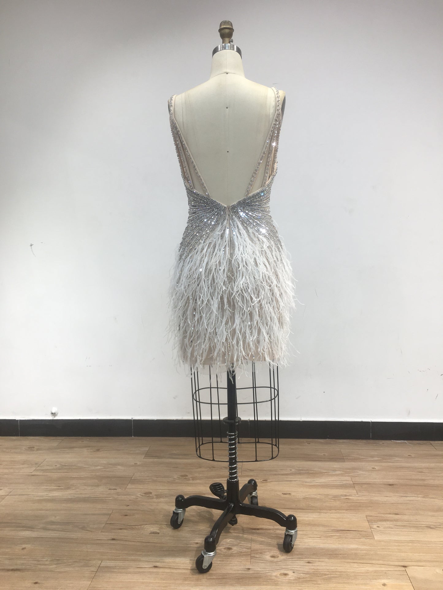 Straps Haute Couture Beading Feather Short Party Dress DKN0430S