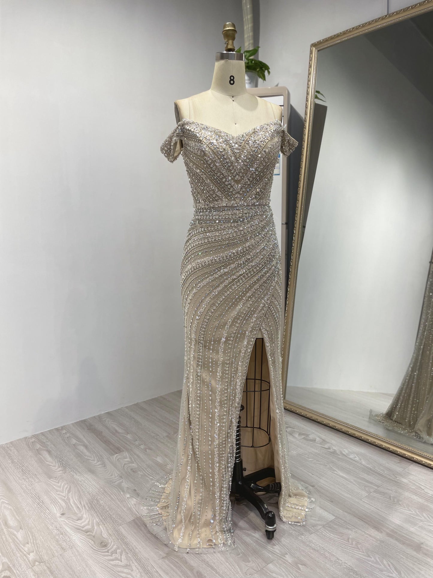 Off Shoulder Couture Beading High Split Evening Dress DSL62482-2