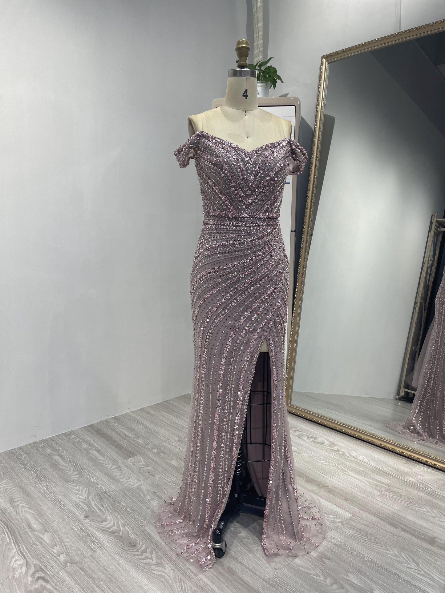 Off Shoulder Couture Beading High Split Evening Dress DSL62482-2