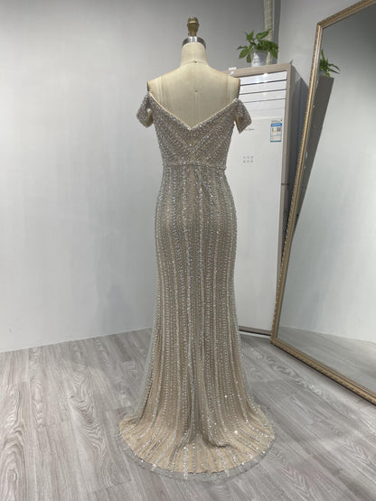 Off Shoulder Couture Beading High Split Evening Dress DSL62482-2