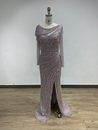 Luxury Couture Handmade Beading Long Sleeve Evening Dress DSL62482L