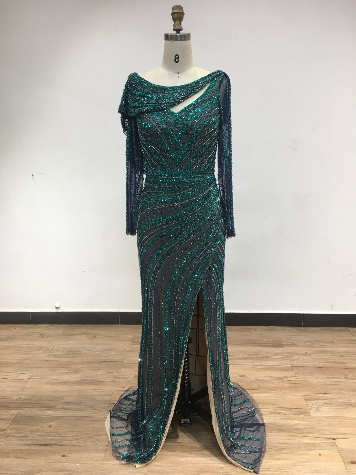 Luxury Couture Handmade Beading Long Sleeve Evening Dress DSL62482L