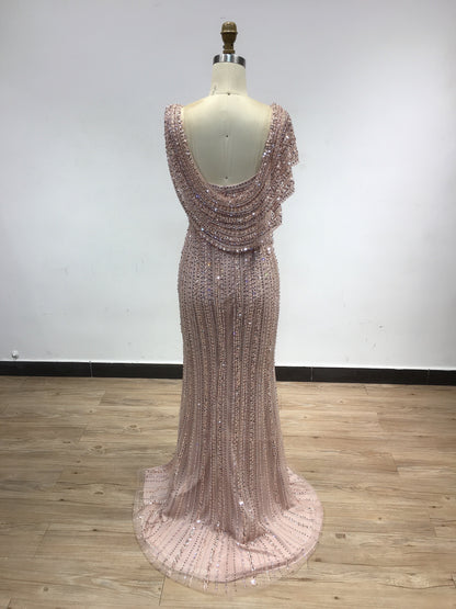 Luxury Open Back High Split Handmade Beading Evening Dress DSL62482