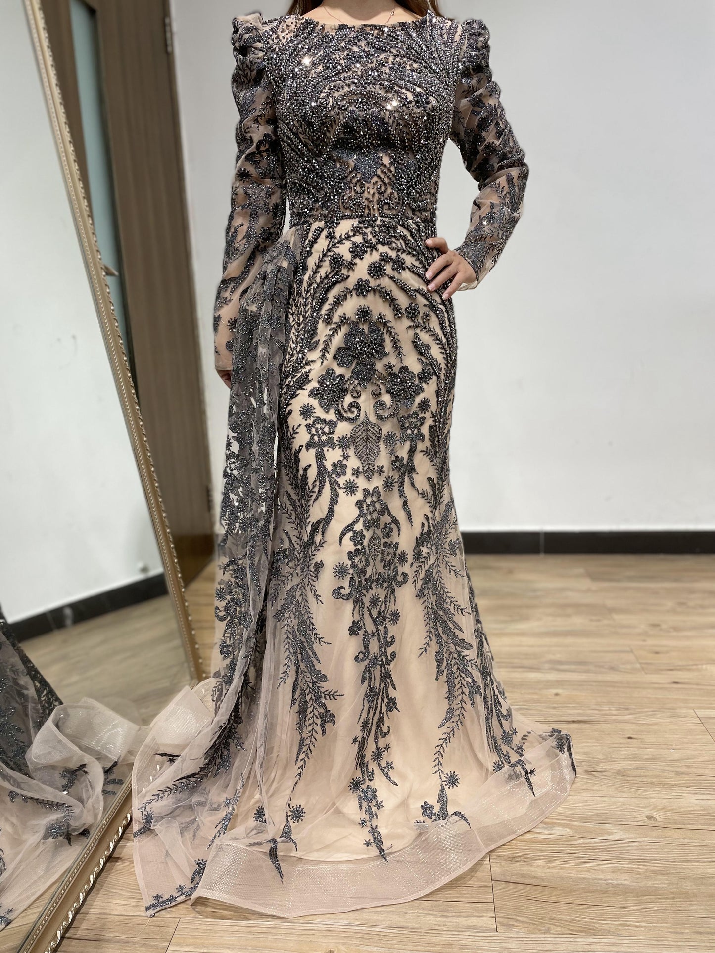 Stunning Long Sleeve Couture Lace Mother Dress DWS2414