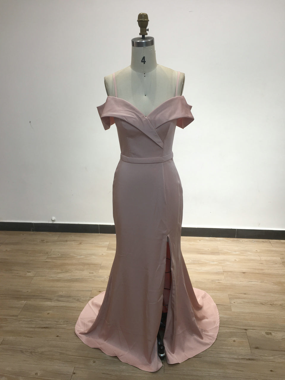 Elegant Off Shoulder Sweetheart High Slit Petite Bridesmaid Dress DXY102