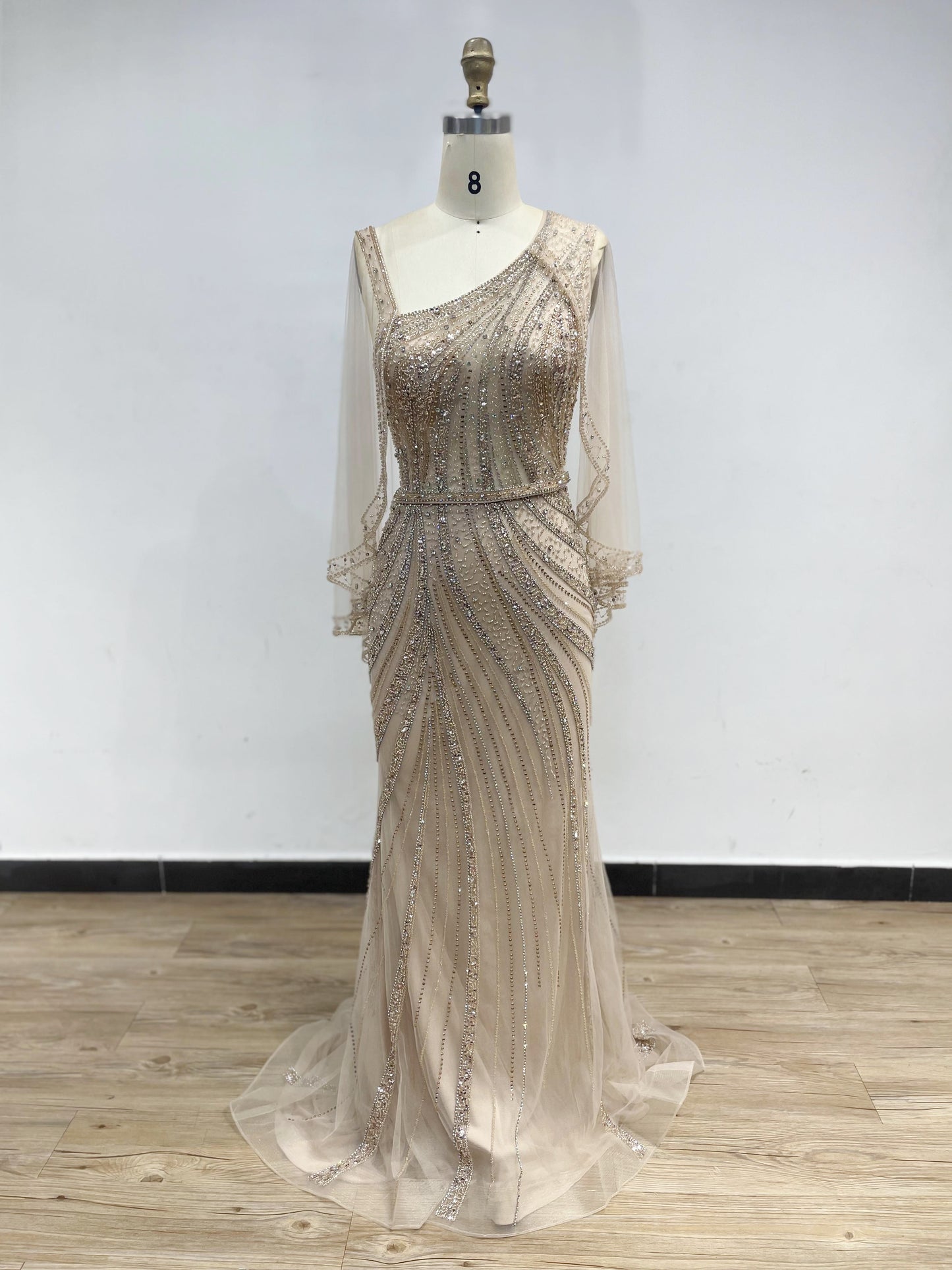 Stunning One Shoulder Handmade Beading Evening Dress DZ-0415