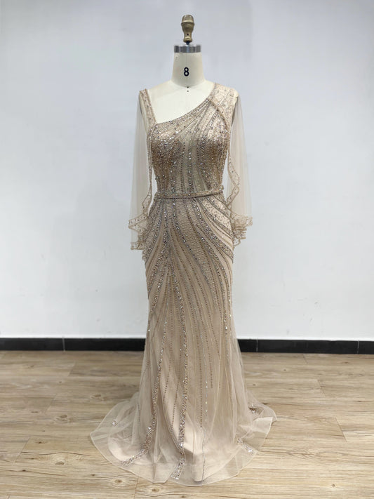 Stunning One Shoulder Handmade Beading Evening Dress DZ-0415