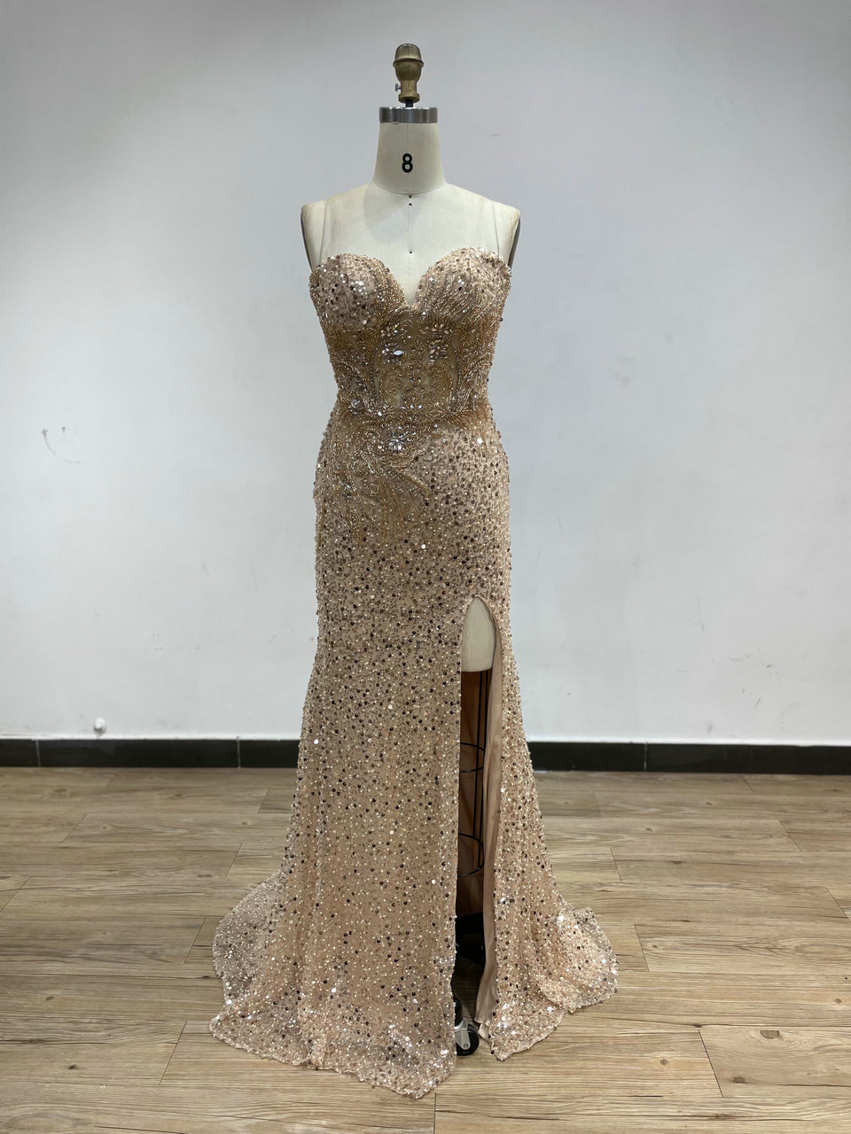 Strapless Beading Couture Puffy Sleeve Evening Dress GJE007