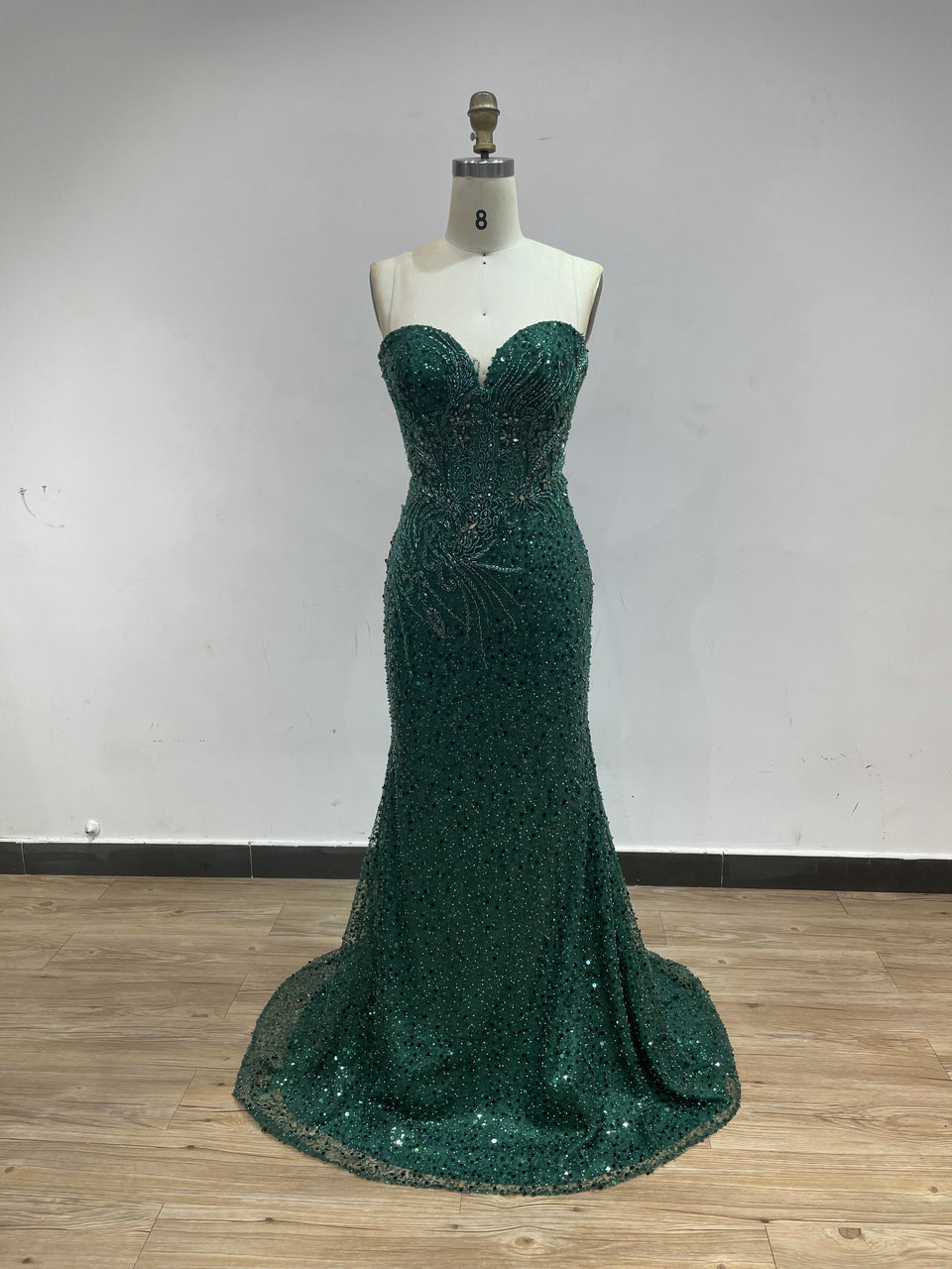 Strapless Beading Couture Puffy Sleeve Evening Dress GJE007