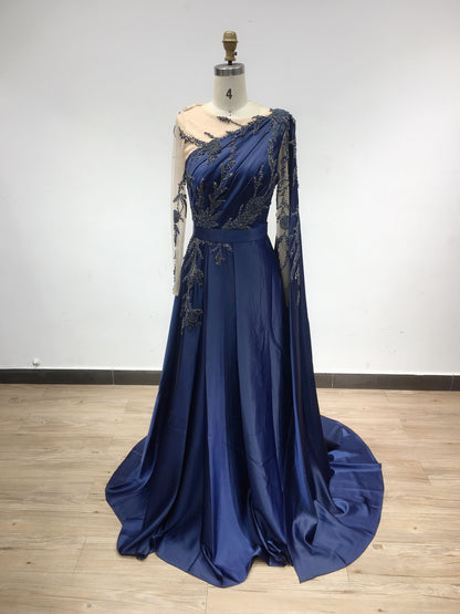 Glamorous Couture Beading A Line Satin Muslim Wedding Party Long Sleeve Dress IRA226 GREEN / 12 Glamorous Couture Beading A Line Satin Muslim Wedding Party Long Sleeve Dress IRA226 GREEN / 12