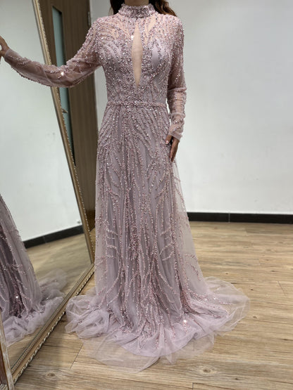 Luxury Long Sleeve A Line Beading Evening Dress IRA279