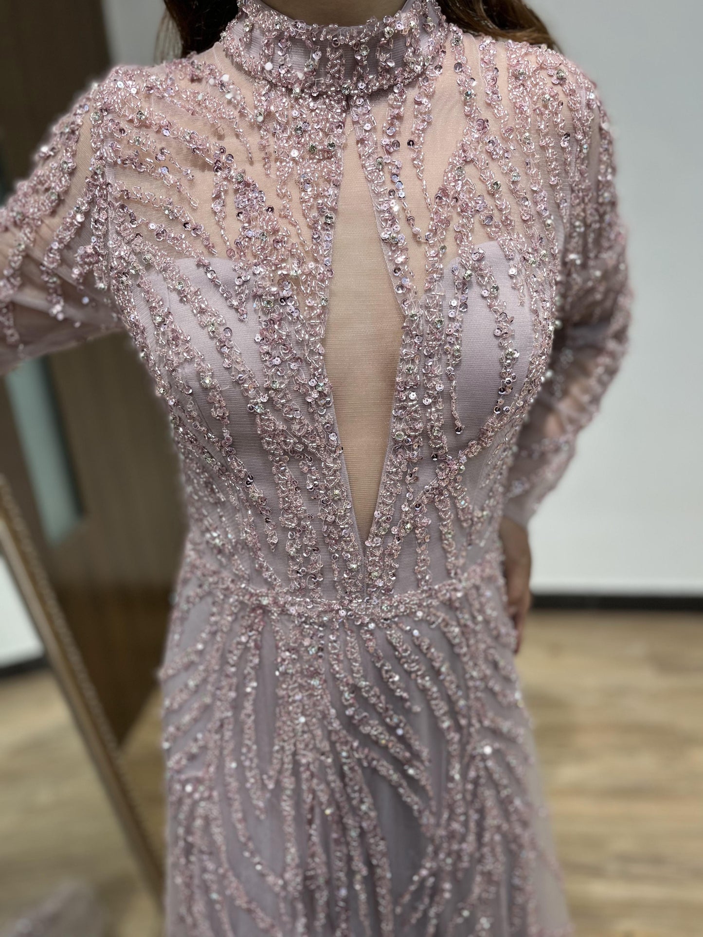 Luxury Long Sleeve A Line Beading Evening Dress IRA279