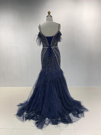 Luxury Off Shoulder Beading Feather Mermaid Evening Dress MB20021