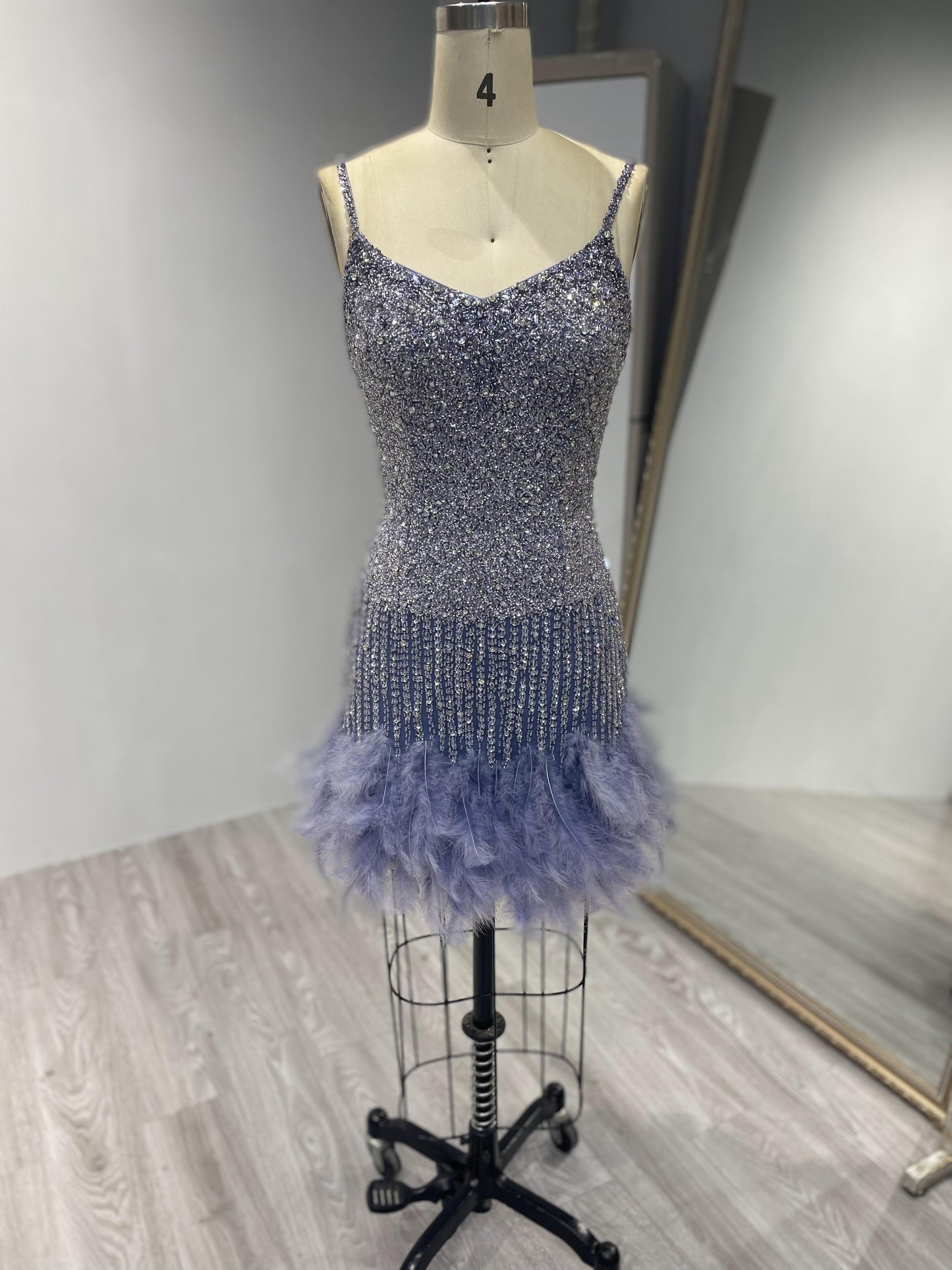 Sexy Backless Beading Feather Short Dress MB40002