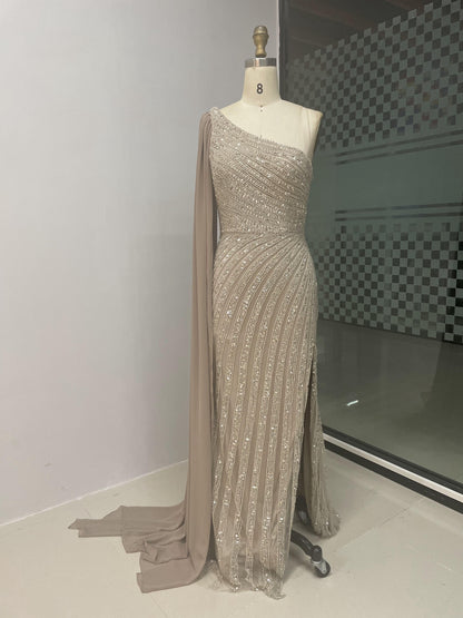 One Shoulder High Split Evening Dress MB40020