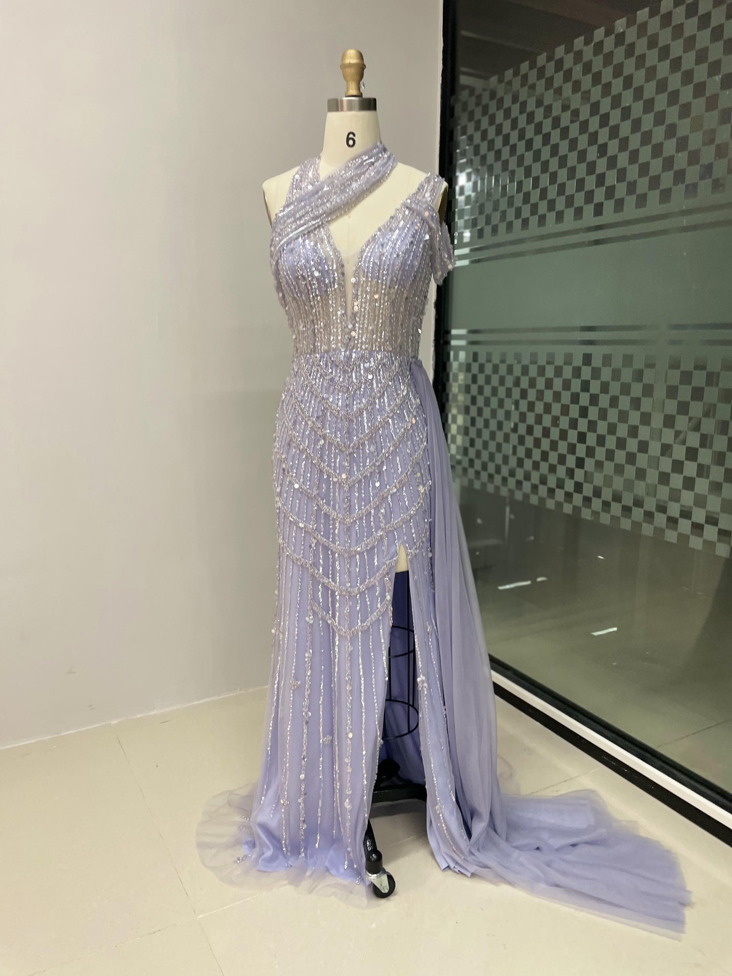 Halter Neck Off Shoulder Beading Couture Dress MB40026