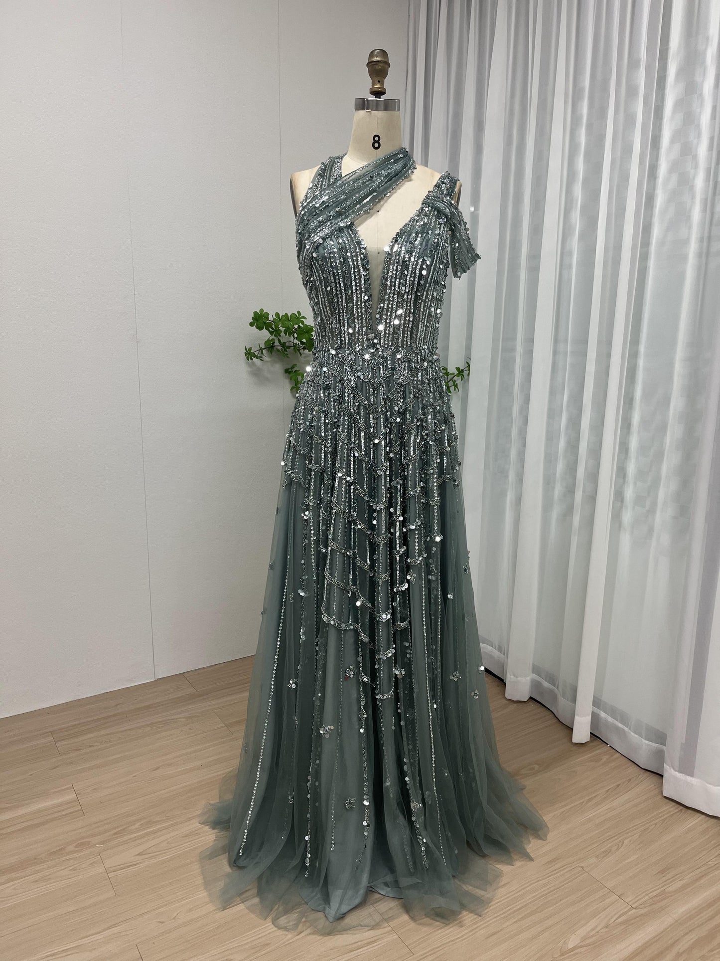 Luxury Halter Neck Couture Beading A Line Evening Dress MB40027