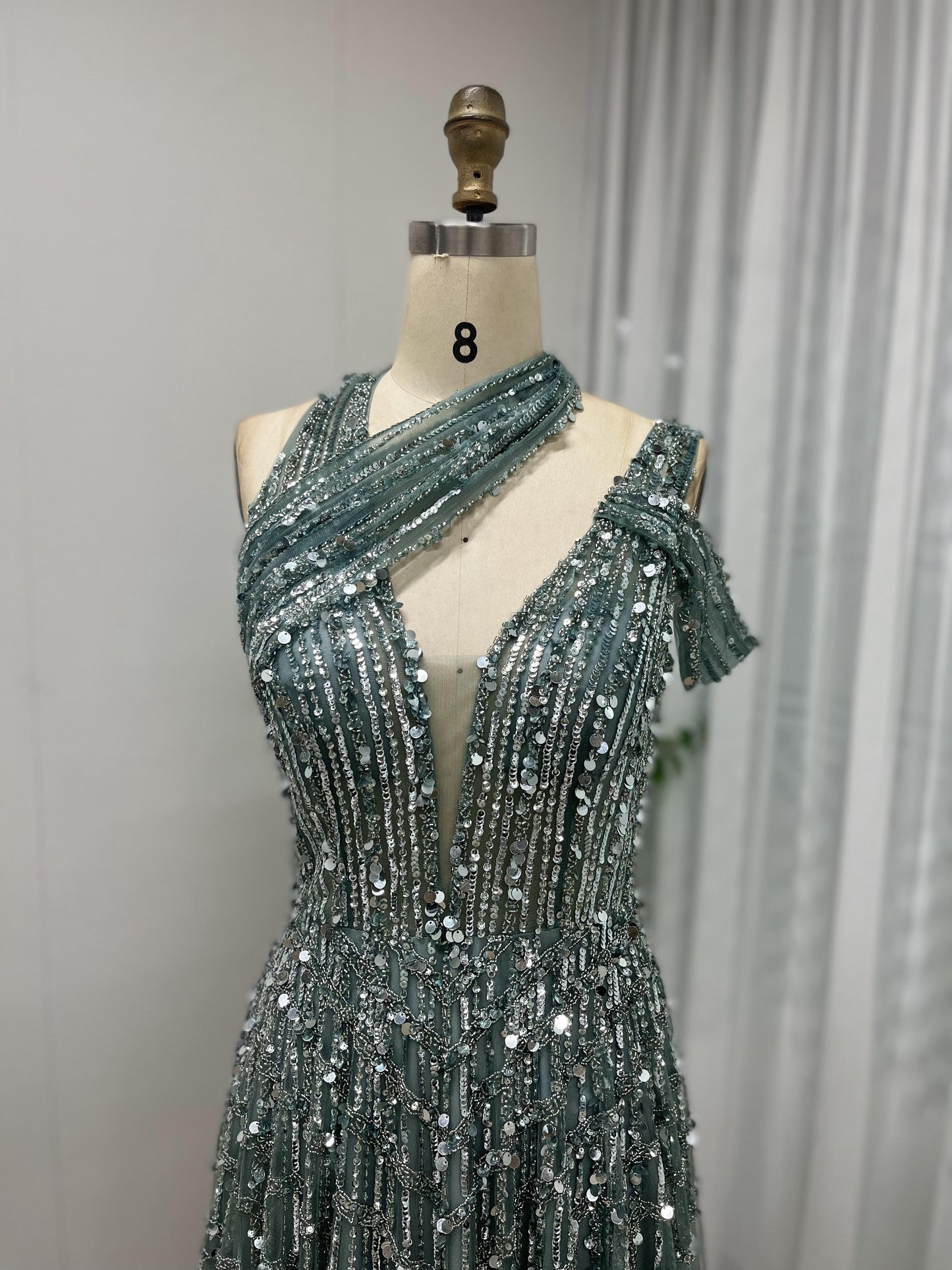 Luxury Halter Neck Couture Beading A Line Evening Dress MB40027