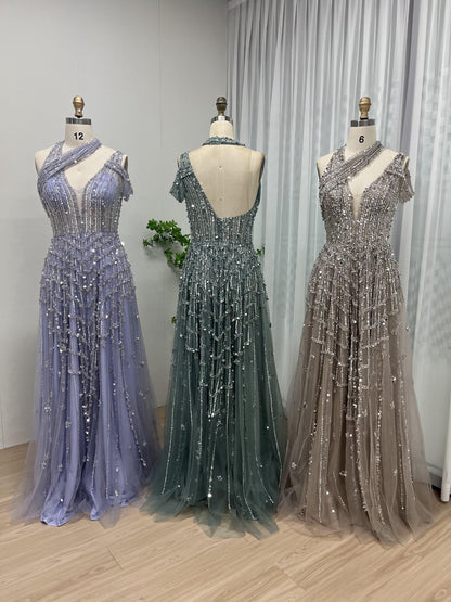 Luxury Halter Neck Couture Beading A Line Evening Dress MB40027