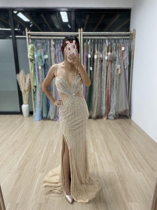 Sexy High Split Handmade Beading Evening Party Dress MB40040