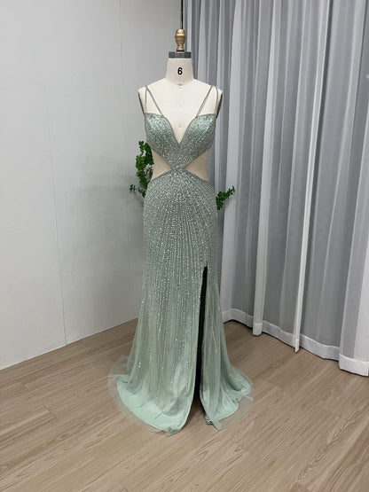 Sexy High Split Handmade Beading Evening Party Dress MB40040