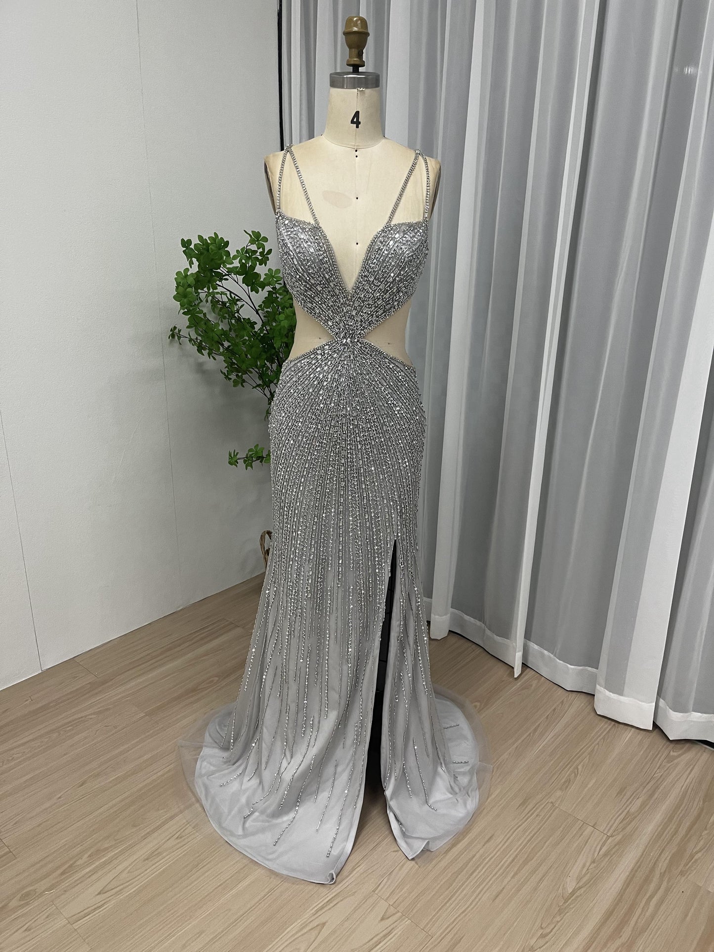 Sexy High Split Handmade Beading Evening Party Dress MB40040