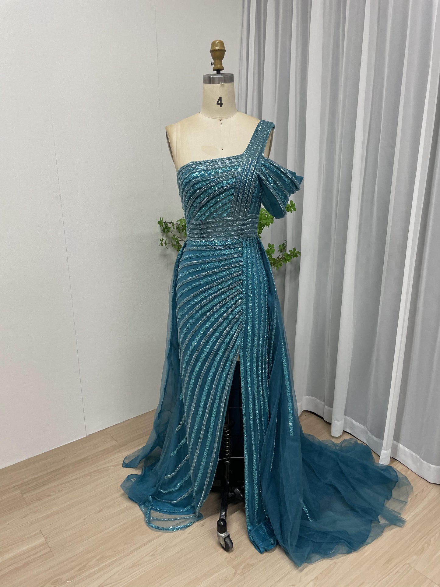 Strapless One Shoulder High Split Couture Evening Dress MB40043