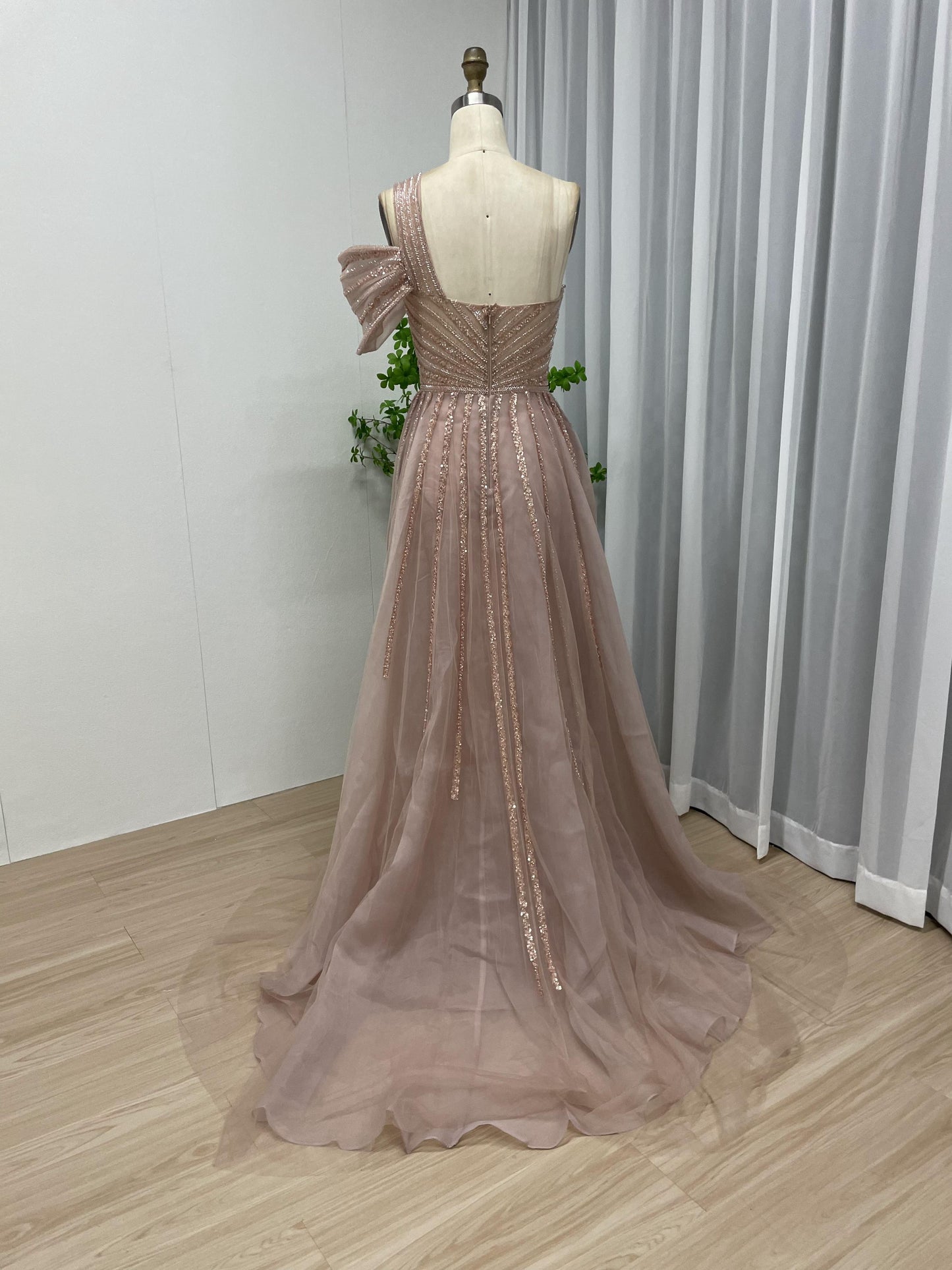 Strapless One Shoulder High Split Couture Evening Dress MB40043