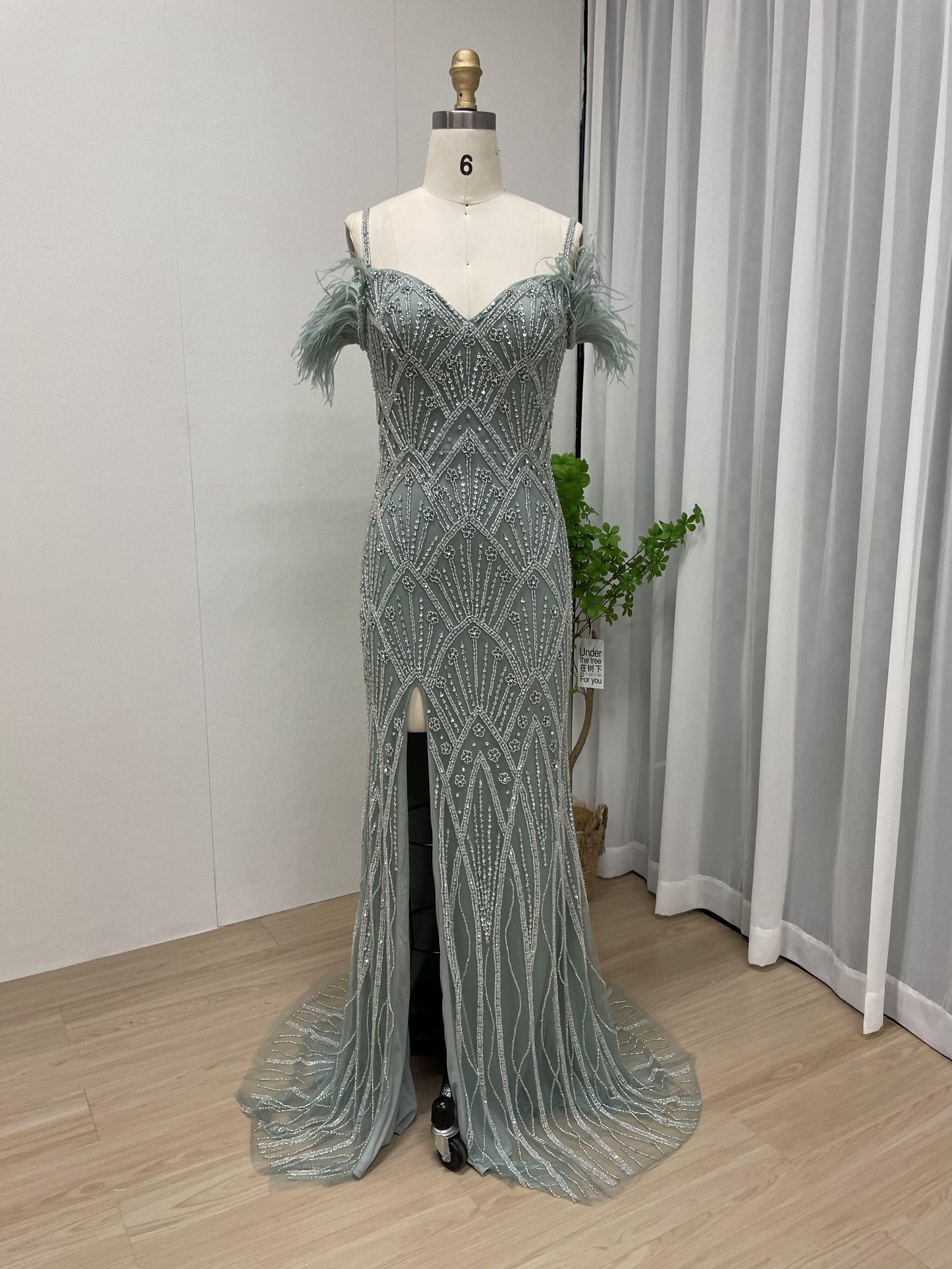 Off Shoulder High Split Beading Evening Party Dress MB40044