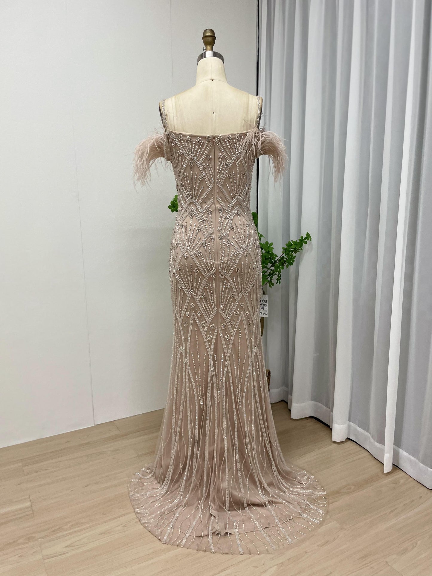 Off Shoulder High Split Beading Evening Party Dress MB40044