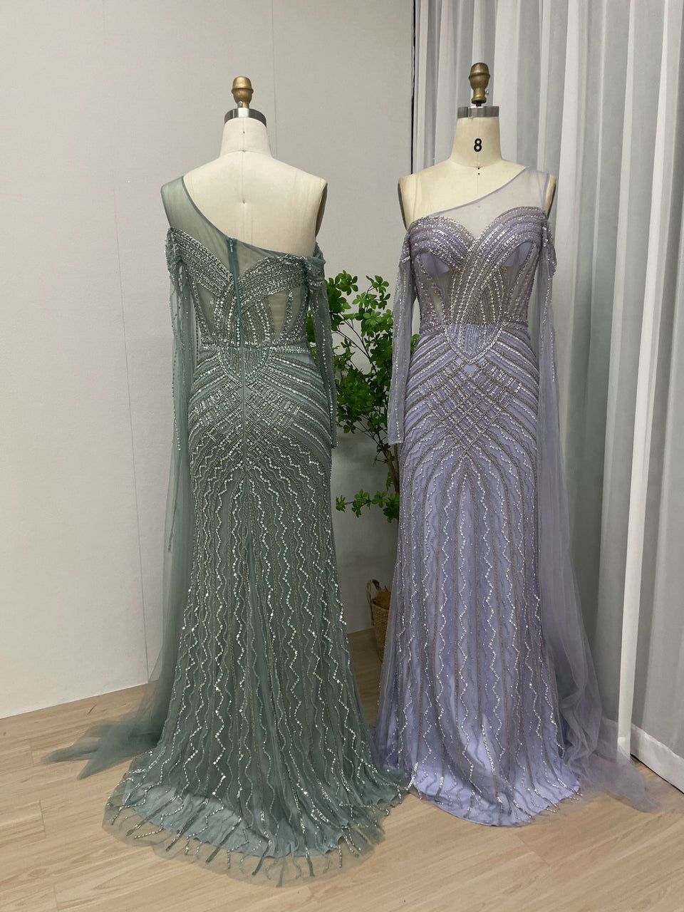 One Shoulder Sheer Beading Couture Evening Dress MB40046