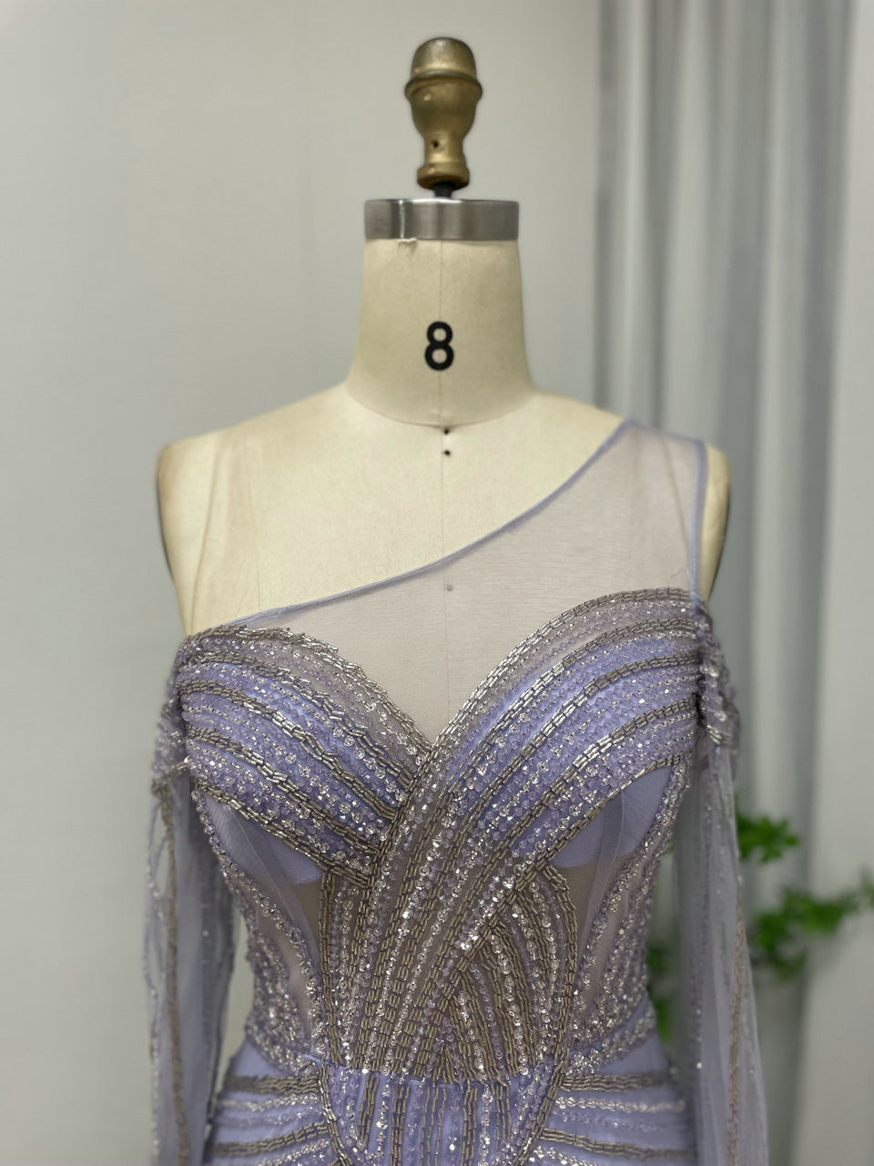 One Shoulder Sheer Beading Couture Evening Dress MB40046