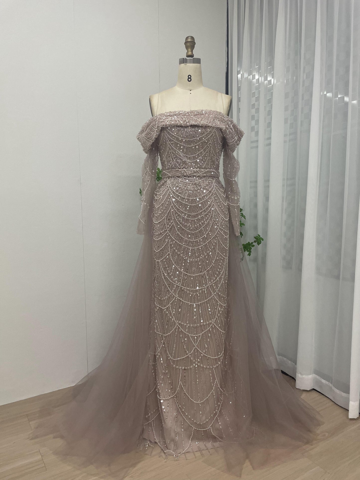 Off Shoulder Long Sleeve Evening Dress MB40047