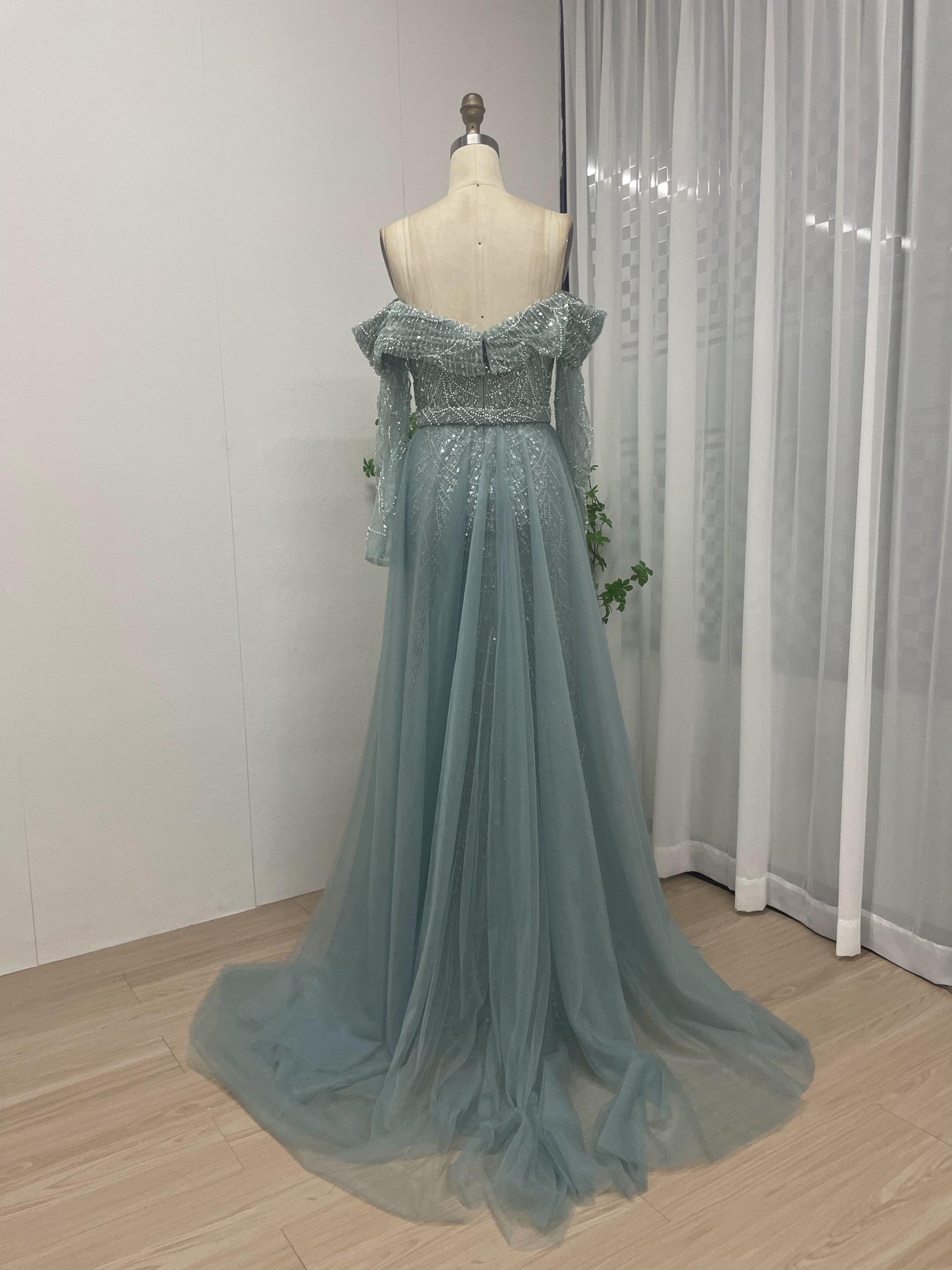 Off Shoulder Long Sleeve Evening Dress MB40047