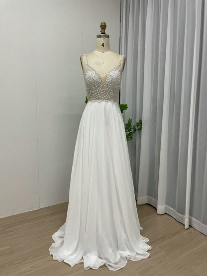 Strap Beading A Line Chiffon Prom Dress MB40050