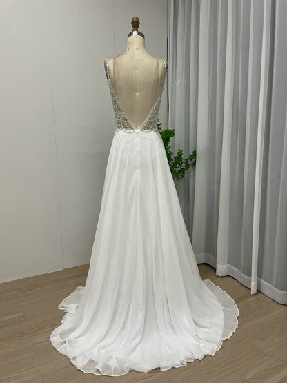 Strap Beading A Line Chiffon Prom Dress MB40050