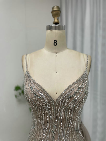 Strap Handmade Beading High Split Evening Dress MB40054