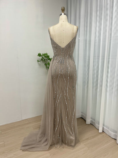 Strap Handmade Beading High Split Evening Dress MB40054