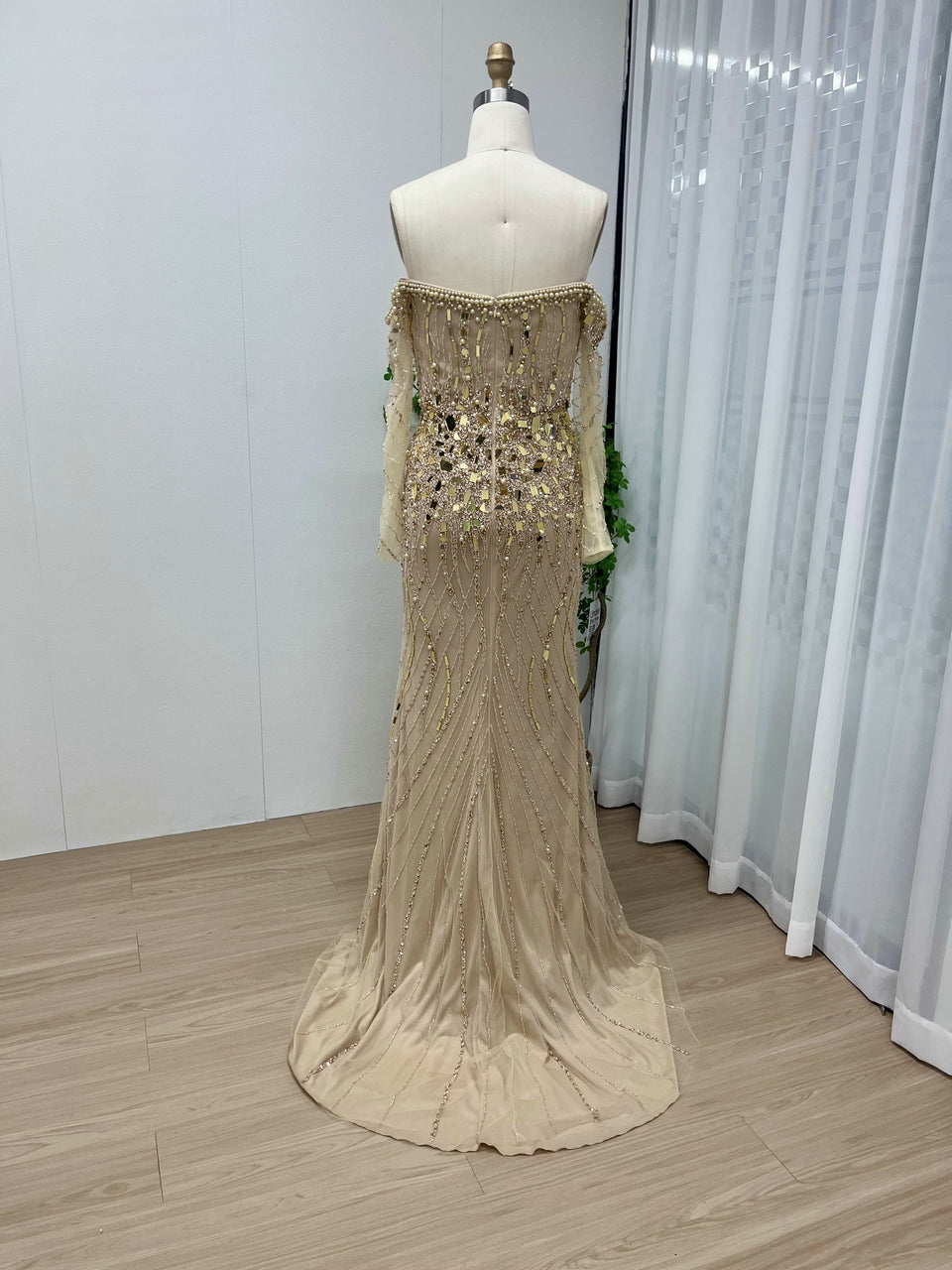 Off Shoulder Beading Couture Fitted Evening Dress MB40055