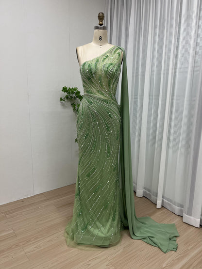 Graceful One Shoulder Handmade Beading Evening Dress MB40056-2