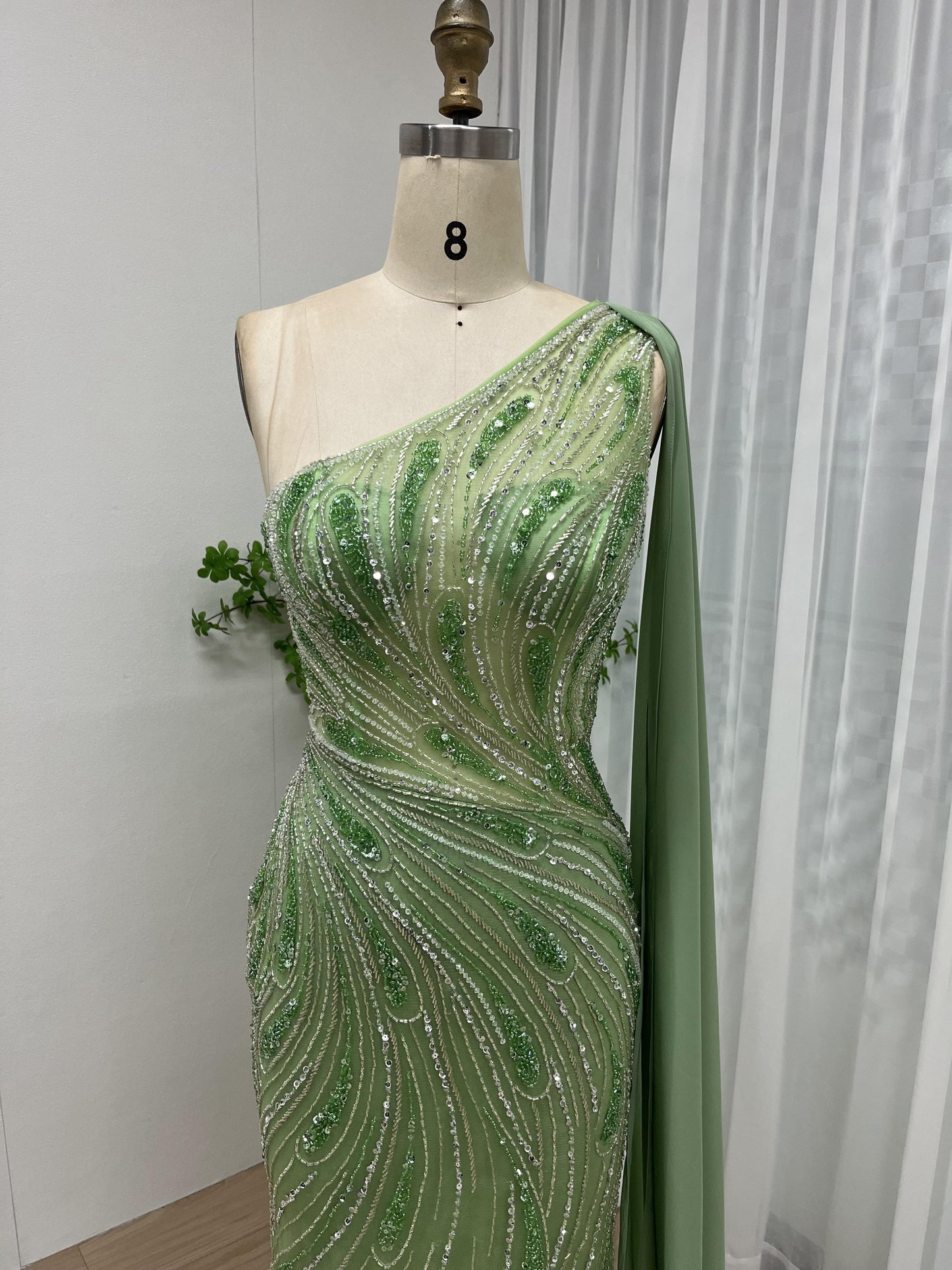 Graceful One Shoulder Handmade Beading Evening Dress MB40056-2