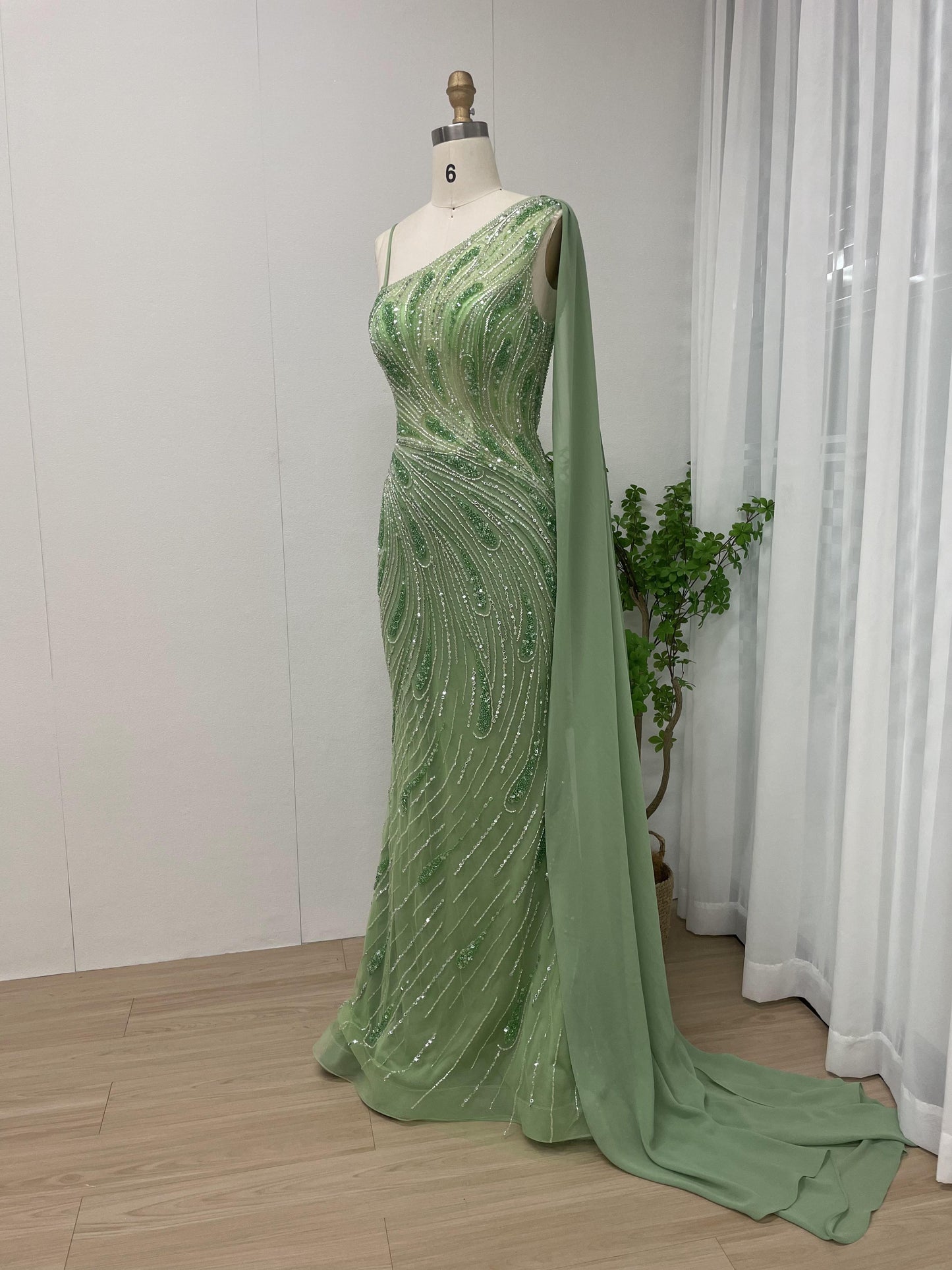 Graceful One Shoulder Handmade Beading Evening Dress MB40056-2