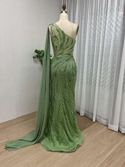 Graceful One Shoulder Handmade Beading Evening Dress MB40056-2