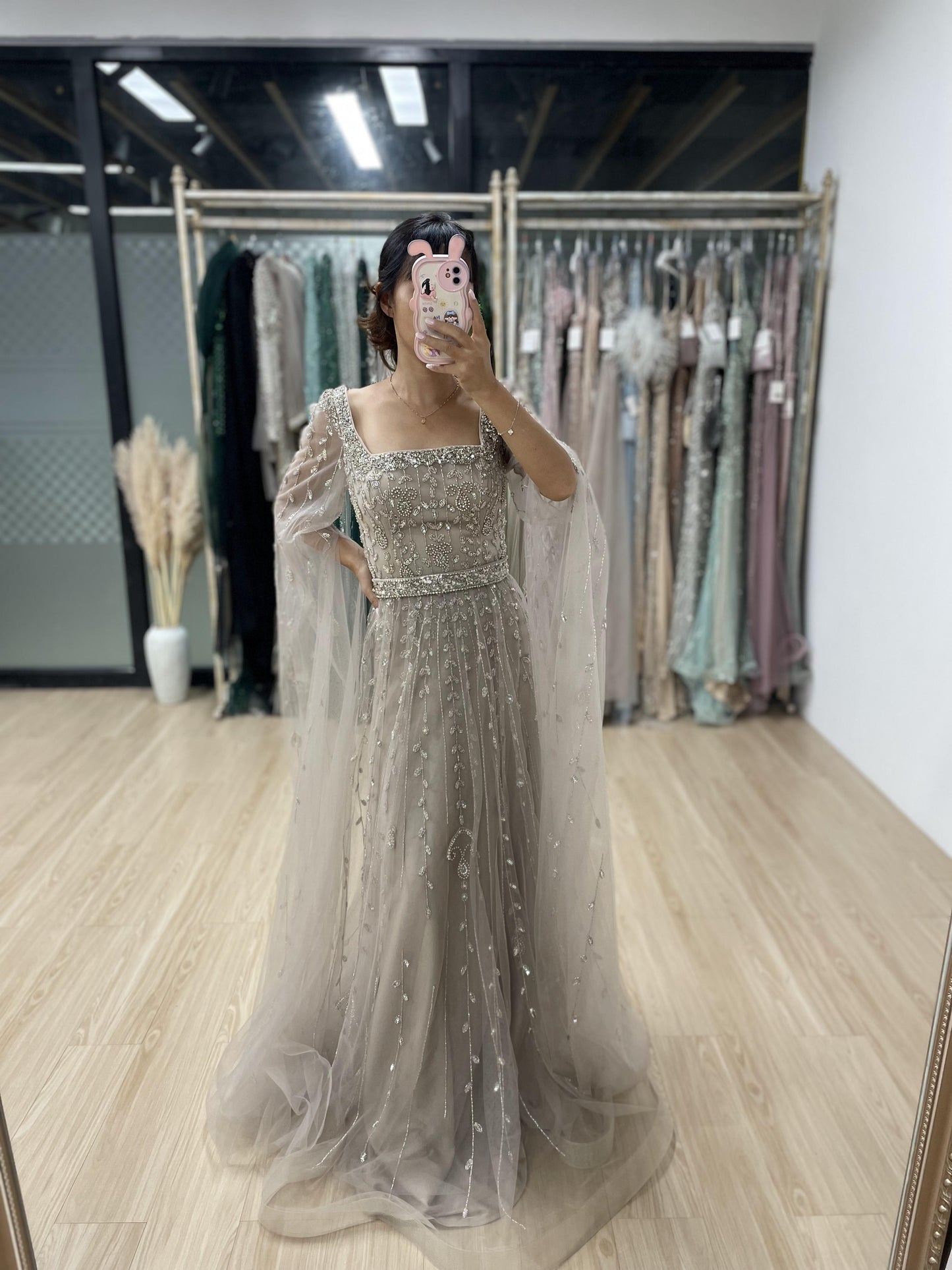 Luxury Couture Beading A Line Cape Sleeve Evening Dress MB40063