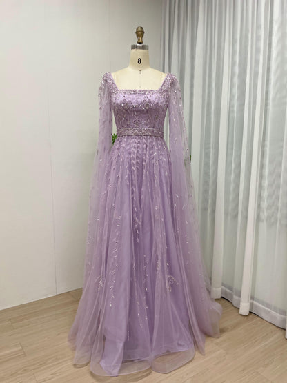 Luxury Couture Beading A Line Cape Sleeve Evening Dress MB40063