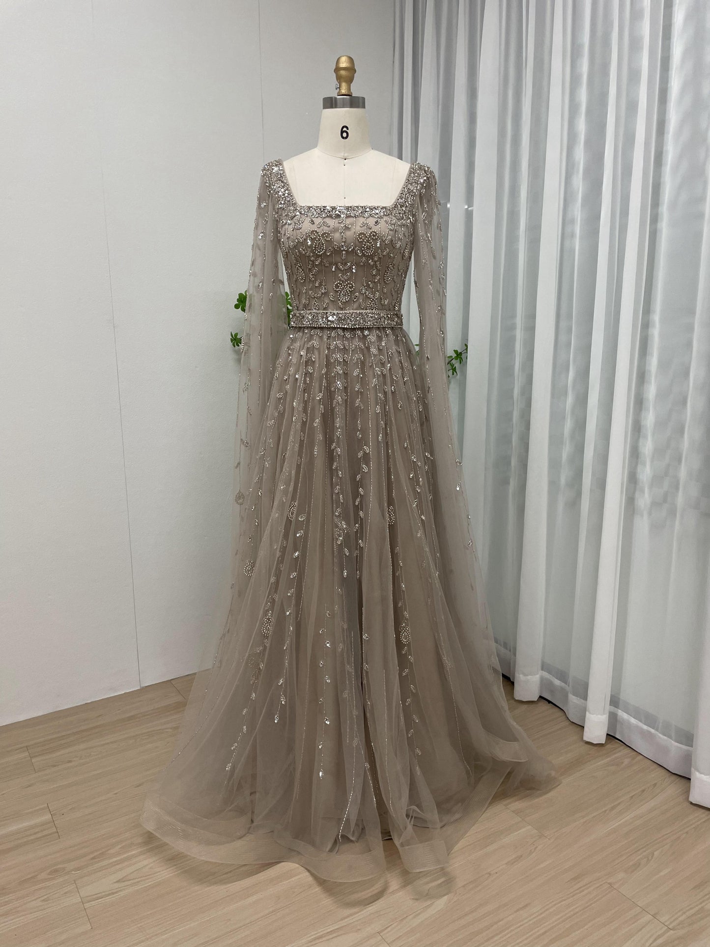 Luxury Couture Beading A Line Cape Sleeve Evening Dress MB40063