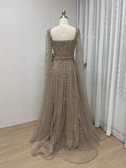 Luxury Couture Beading A Line Cape Sleeve Evening Dress MB40063