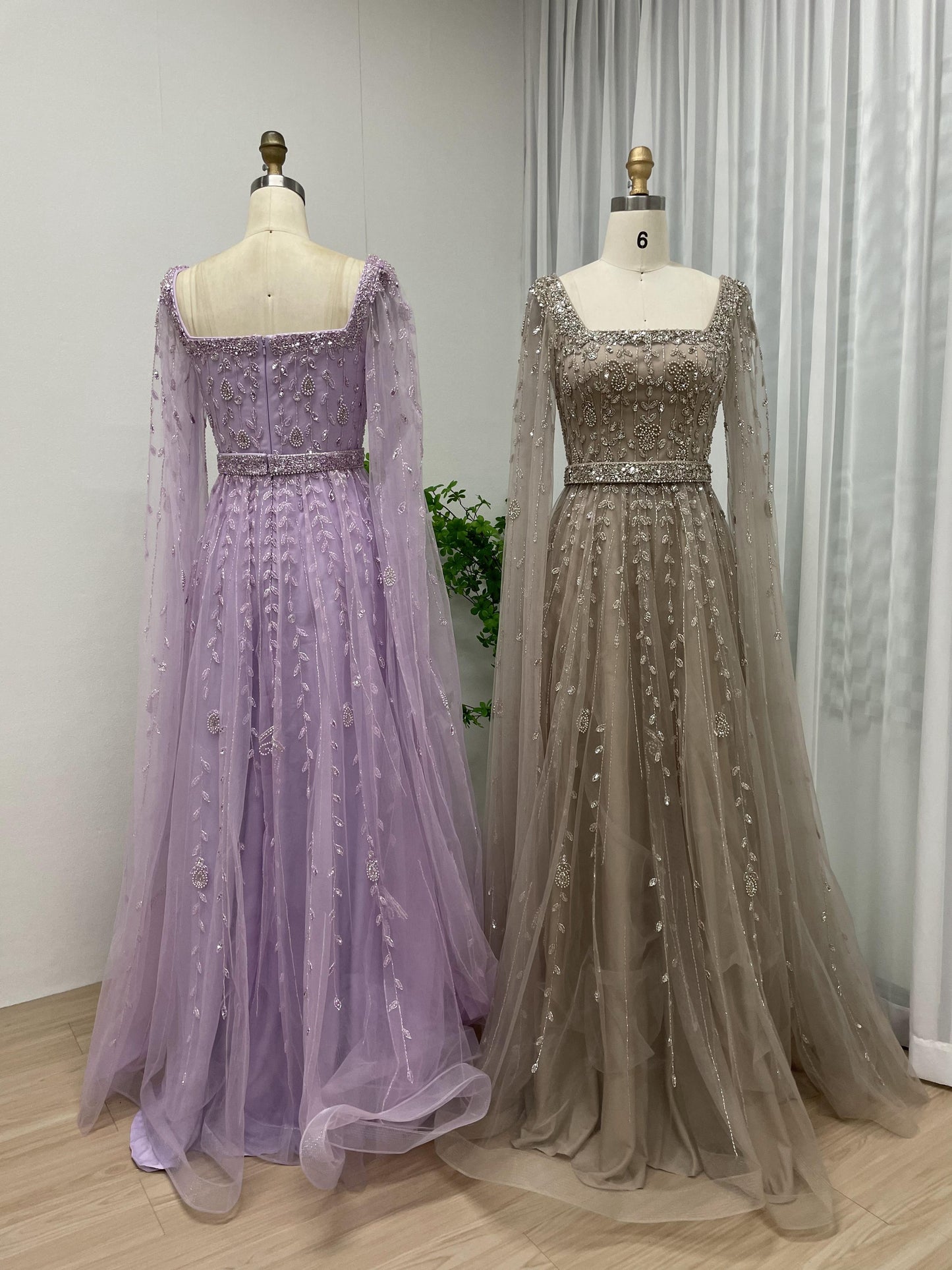 Luxury Couture Beading A Line Cape Sleeve Evening Dress MB40063